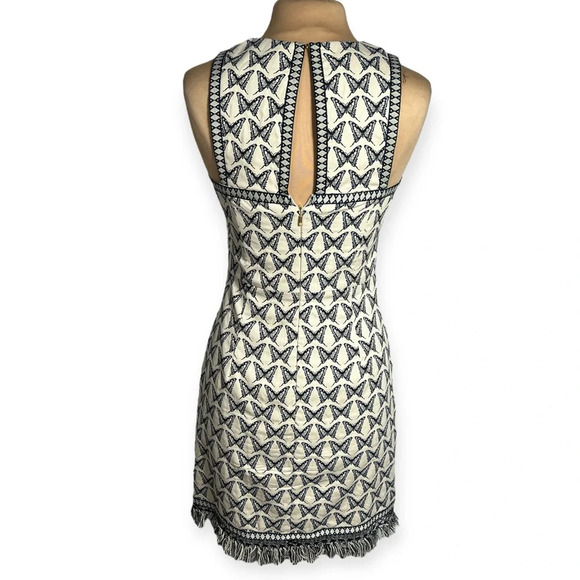 Trina Turk butterfly dress Pacific Butterfly jacquard fringe indigo ivory size 6 - Picture 6 of 14
